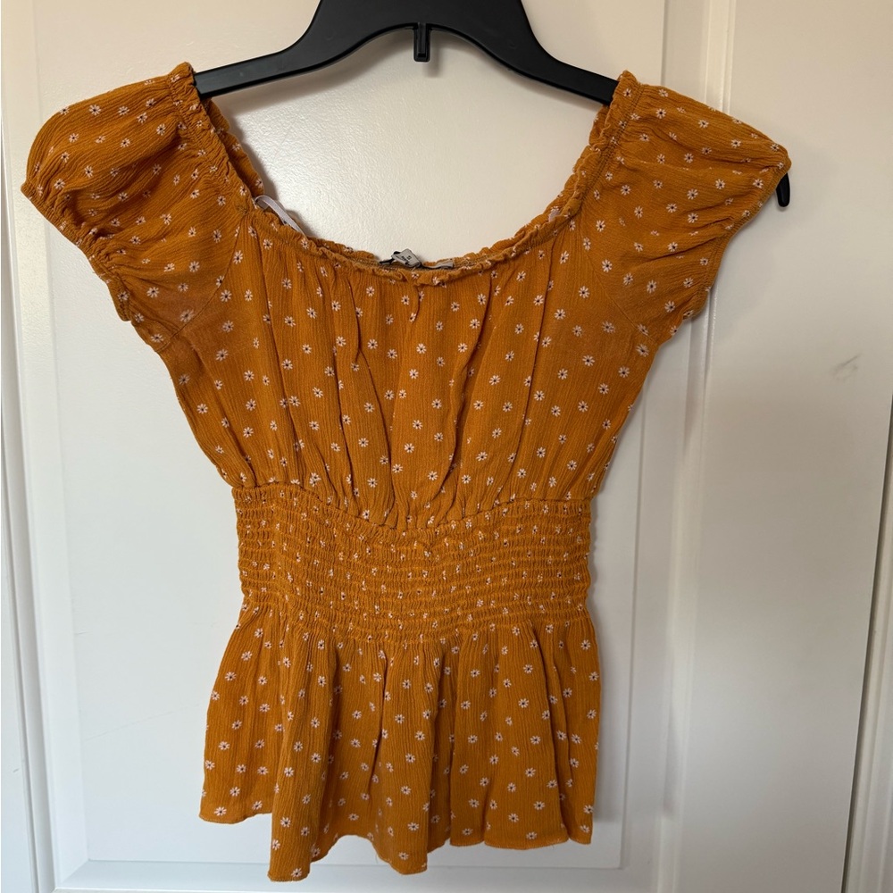 Papaya Mustard Floral Smocked Blouse